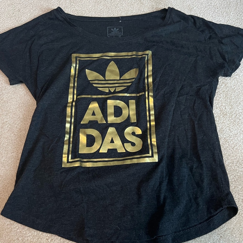 Adidas Kids Black and Gold Logo T-Shirt